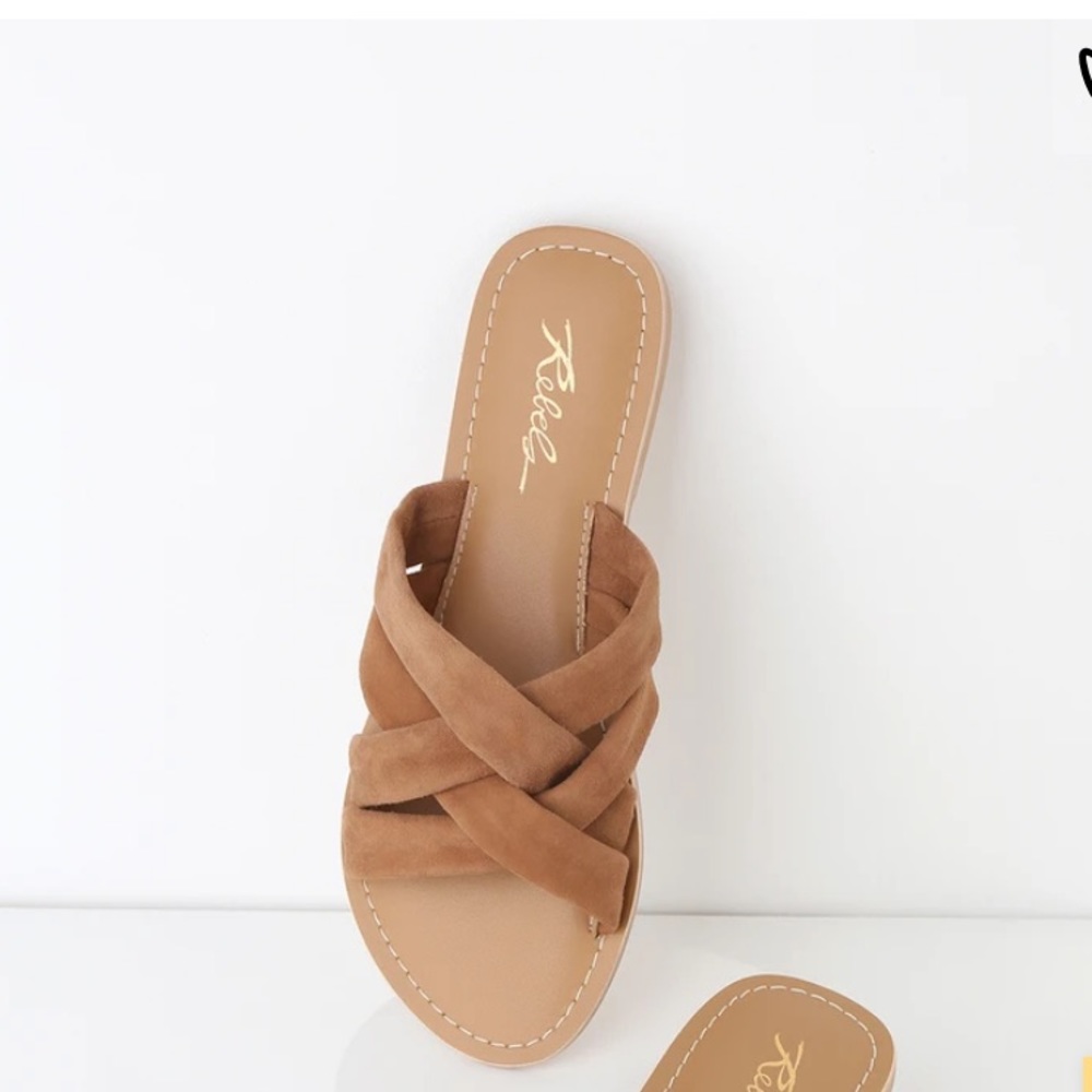 Rebels Joy Tan Suede Leather Slide Sandals